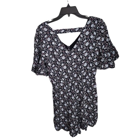 Loft Women's Floral V Neck And Back Elastic Waist Bell Sleeve Romper Size 4 - Picture 2 of 6